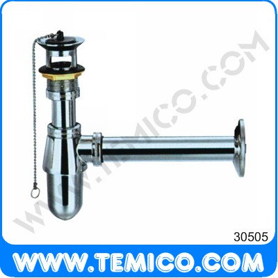 Brass/zinc alloy bottle trap with waste and wall outlet  (30505)